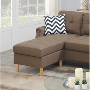 Divano Angolare Reversibile in Polifibra Color Caffè Chiaro con Chaise Longue per Soggiorno - Product Image 3