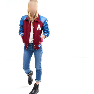 Hand Made Women's Varsity <b>Jacket</b> Solid Color Contrast Trim Full Sleeve Turn-down Collar Autumn Wear Regular Fit Letter A Design - Product Image 1
