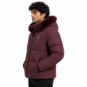 Oversized Padded Coat Puffer jacket with side pockets a zip closure detachable fur hood Fabric Parachute Bulk Men's Jackets USA - Product Image 4