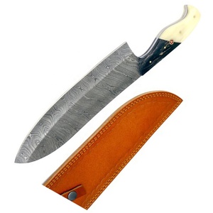 Custom Hand Forged Damascus Chef <b>Knife</b> with Leather Sheath Resin <b>Bone</b> <b>Handle</b> Professional Kitchen <b>Knife</b> OEM ODM Wholesale - Product Image 6