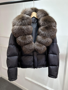 Manteau d'hiver court pour femme, imperméable, rembourré, épais, avec col en fourrure de renard naturelle, 90% duvet de canard blanc, respirant - Product Image 3