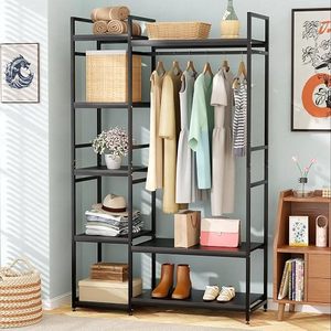 Minimalist Metal <b>Clothing</b> <b>Rack</b> With 5-Tier Storage Shelves And Hanging Rod For Wardrobe Organization - Product Image 1