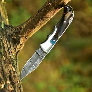 Couteau de poche pliant Damas le plus vendu, OEM, fait main, forgé, personnalisable, qualité industrielle, corne de bélier, pour camping en extérieur, EDC - Product Image 6