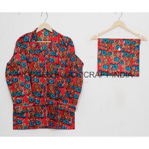 New Handmade Elegant Ultra Soft Cotton Summer Dress Shirt Pajama Bag Set <b>Women</b> Floral Print night wear <b>Pants</b> and shirts - Product Image 3