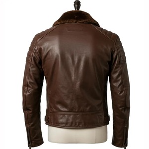 Veste en cuir véritable de qualité supérieure pour homme – Manteau de motard marron avec col en fourrure chaude, vêtement d'extérieur pour l'hiver - Product Image 2