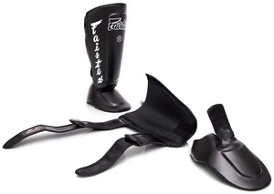 Precio al por mayor Nuevo estilo Protector de espinilla Fairtex de cuero PU negro para entrenamiento de kickboxing en todas las estaciones - Product Image 5