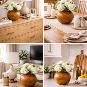 Pot de fleurs rond en bois sculpté artisanal Smart Art pour la décoration de la maison, support décoratif en bois de manguier fait main pour centre de table de mariage ou de dîner - Product Image 3