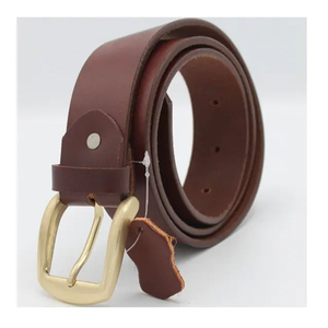 Ceinture en cuir de vachette marron avec boucle ardillon en cuivre, style décontracté, moulage monobloc, design durable - Product Image 1