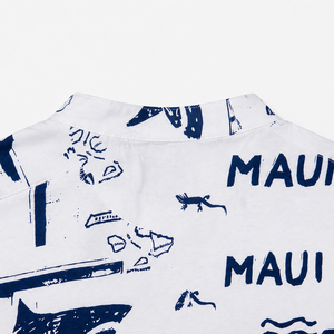 เสื้อยืดเฮนลีย์พิมพ์ลายสำหรับผู้ชาย แขนสั้น สีขาว-น้ำเงิน ลายแผนที่ฮาวาย สไตล์ลำลอง คอตั้ง ผลิตโดย OEM จากบังกลาเทศ - Product Image 2