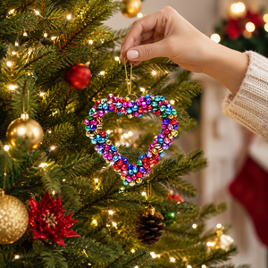 Hot Sale Metal Heart Shape Christmas Hanging Ornament | Multi Color Aluminum Jingle Bell Xmas Tree Decoration Festival Gift Deco - Product Image 1