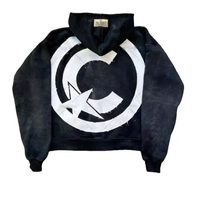 Hoodie Pria Custom Logo Ramah Lingkungan, Cetak Flock Acid Wash Oversized Street 100% Katun Mewah, Kerah Zip-Up, Saku, MOQ Rendah