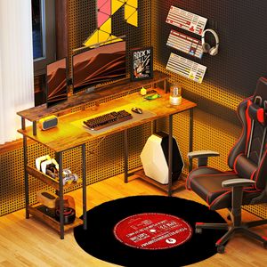 Rustic Brown 55\" Reversible Computer <b>Desk</b> with Storage Adjustable and LED Lights Power Outlets Included - Product Image 2