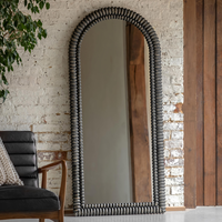 Miroir mural sur pied en bois sculpté artisanal noir personnalisé, design texturé élégant en MDF, pour la maison moderne