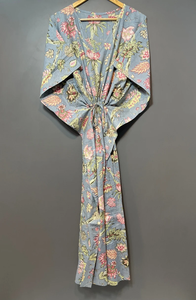 Nuevo Kaftán con Estampado Animal, Cuello en V, Cordón Ajustable, Estilo Flare, de Algodón Suave Indio, con Encaje, Largo, para Playa o Dama de Honor - Product Image 3