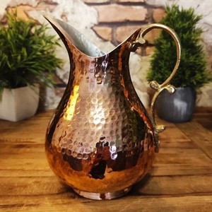 Premium <b>Copper</b> Beverage Water Pitcher with Brass <b>Handle</b> Heavy Duty Serving Jug for Hotels Homes Restaurants <b>Kitchen</b> - Product Image 3
