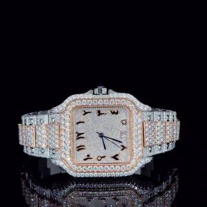 Reloj de Lujo Iced Quartz Simple con Moissanita, Esfera Cuadrada, Pulsera de Acero Inoxidable de 20mm, Analógico Mixto para Hombre y Mujer - Product Image 4