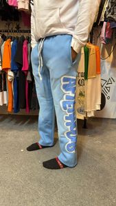 Custom Made Casual Men's Staked <b>Trousers</b> Streetwear Cotton Fleece Embroidery Logo Rhinestone Outline Flare <b>Trouser</b> - Product Image 4