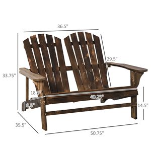 Divanetto Adirondack per Patio, Design Ergonomico, Panca in Legno con Vernice Protettiva, Sedia a Sdraio con Schienale Piatto in Marrone - Product Image 3