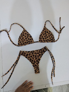 Ensemble de bikini imprimé léopard, haut triangle à nouer, bas brésilien, maillot de bain extensible 2 pièces pour femme - Product Image 3