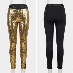 North Approach Reversible Sequined <b>Leggings</b> High Waist Full Length <b>Gold</b> Black Yoga Wear Women's Sportswear - Product Image 1