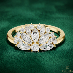 Bague de fiançailles et de mariage en or plaqué or avec diamant taille marquise de luxe certifié IGI 9-18K pour femme, bijoux fins - Product Image 1