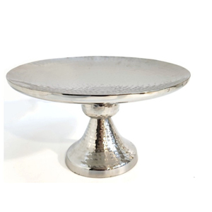 Décoration d'intérieur : Présentoir à gâteau rond vintage plaqué argent avec finition martelée et bordure perlée pour mariages et fêtes - Product Image 3