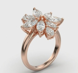 แหวนค็อกเทลลายดอกไม้ทองคำแท้ 14K วินเทจ ประดับเพชรเม็ดมาร์คีส์และเพชรทรงหยดน้ำ 2 กะรัต เพชรเลี้ยงในห้องปฏิบัติการ เครื่องประดับแต่งงาน แหวนหมั้นดีไซน์ไม่ซ้ำใคร - Product Image 6