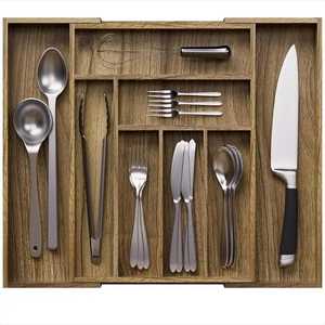 Rustic Wooden Cutlery Holder Kitchen Utensil Organizer with Handle Multi Compartment Spoon Fork Knife <b>Storage</b> Box <b>Tabletop</b> Rack - Product Image 4