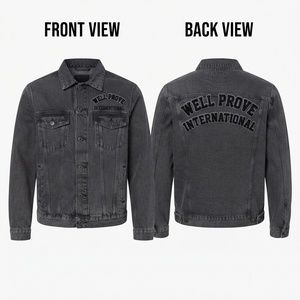 Veste en jean blanche écologique de qualité supérieure pour homme, 400 GSM, en sergé de coton, avec logo chenille personnalisé, devant à empiècements, style streetwear - Product Image 5