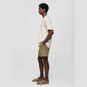 T-shirt à manches courtes col rond surdimensionné pour homme, couleur unie, jersey de coton, coupe décontractée, beige - Product Image 2