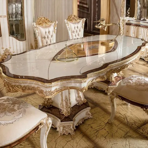 European Style Mahogany Hand Carved Antique Dining <b>Table</b> Furniture with <b>Buffet</b> Mirror and Display Cabinet for Large Villa & Home - Product Image 5