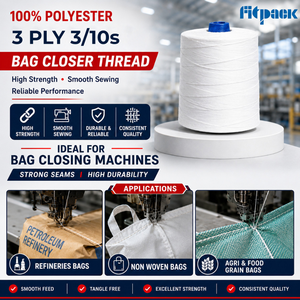 Fil à coudre Fitpack 100% polyester filé 3 plis 3/10s haute résistance haute ténacité teint écologique pour sacs tissés en PP BOPP - Product Image 2