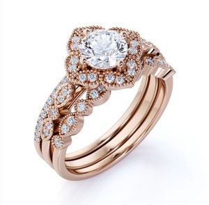 Art Deco Vintage 1.9 Carat Cut Moissanite Trio Engagement Wedding Anniversary Bridal <b>Ring</b> Set Rose Gold <b>925</b> <b>Silver</b> Luxury Party - Product Image 3