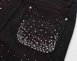 Wholesale Canvas Black Full Rhinestone High Street Diamond Casual Pants <b>Jorts</b> <b>Baggy</b> Men's Denim Shorts OEM Service ODM Design - Product Image 4