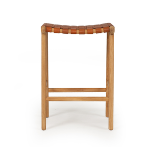 <b>Woven</b> Leather Bar <b>Stool</b> Wooden Counter Height <b>Stool</b> Metal Free Backless Seating for Hotel Restaurant Dining Room - Product Image 2
