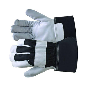 Gants de sécurité anti-impact en cuir noir et blanc avec manchette longue - Product Image 2