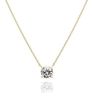Collier ras du cou délicat en or plaqué 14 carats avec zircone cubique solitaire de 1,5 carat (7,3 mm) pour femme, pendentif tendance - Product Image 1