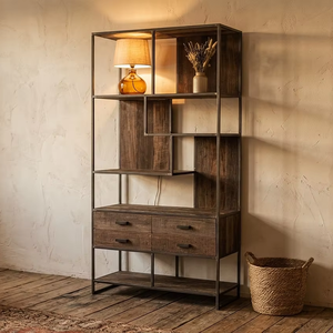 Wecandle Durable Eco-Friendly Metal <b>Bookcase</b> Premium Industrial Metal Frame Multi-Tier Display Rack Modern Open Shelving for - Product Image 1