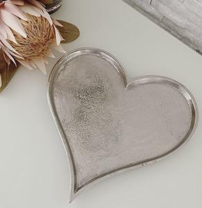 Silver Heart-Shaped Metal Decorative <b>Tray</b> Textured Aluminum <b>Jewelry</b> Trinket Dish for Home Wedding Table Centerpiece Decor - Product Image 1