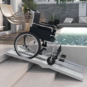5ft Aluminum <b>Foldable</b> Wheelchair Ramp with Textured Safety Silver Finish for <b>Steps</b> and Doorways - Product Image 1