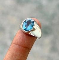 Bague pour homme en argent sterling 925 avec pierre précieuse topaze bleue naturelle, bague statement en pierre bleue faite à la main, bijoux en gros