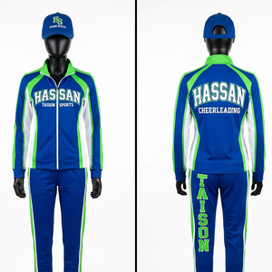 Women Cheerleading Training <b>Tracksuit</b> Polyester Interlock Royal Blue Navy <b>White</b> Design Custom Embroidery Heat Transfer Logo - Product Image 4