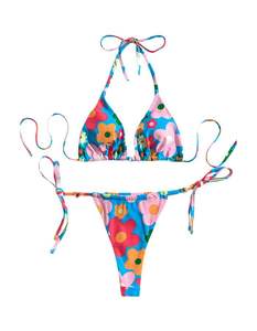 REDEX SPORTS Conjunto de Bikini de 2 Piezas para Mujer, Traje de Baño Triangular con Estampado Floral/de Frutas, Logotipo Personalizado, Spandex/Poliéster Sólido - Product Image 1