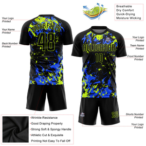 Camiseta de Fútbol Personalizada para Hombre, Negra, Verde Neón, Azul Rey, Poliéster, Impresión Serigráfica, Transpirable, Uniforme de Equipo, Ropa Deportiva - Product Image 4