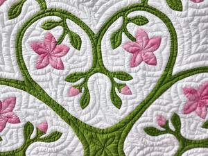 Pink Green Hawaiian Inspired Floral Applique Cotton Bedspread Handmade Artisan Heirloom Quilt For <b>Queen</b> And California King <b>Beds</b> - Product Image 4