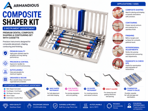 Kit d'instruments de façonnage et de finition de composite dentaire de qualité supérieure avec cassette d'examen 5 instruments OEM - Product Image 5