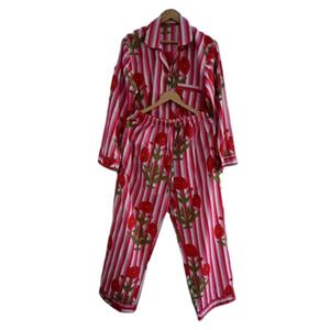 Conjunto de Pijama Floral de Algodón para Mujer, Estampado a Mano, Ropa de Dormir de Secado Rápido, Suave y Transpirable, Mangas Largas para Dormir y Descansar - Product Image 1