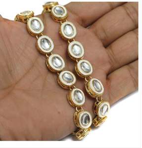 Conector Ovalado de Aleación Chapado en Oro de 18K con Cristales Golden Meena Kaari, Componentes de Joyería Multiusos al por Mayor - Product Image 3