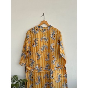 V-Neck Printed <b>Animal</b> <b>Pattern</b> Breathable <b>Knitted</b> Kimono Robe Belt Three Quarter Sleeve Maxi Length Loose Fit 100% Cover-Up - Product Image 5
