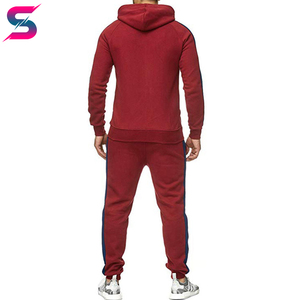 Men's Red Color Blocking Hooded Tracksuit Full Zip Sweatshirt And Pants <b>Set</b> Casual Autumn Wear Polyester Cotton Tracksuits - Product Image 2